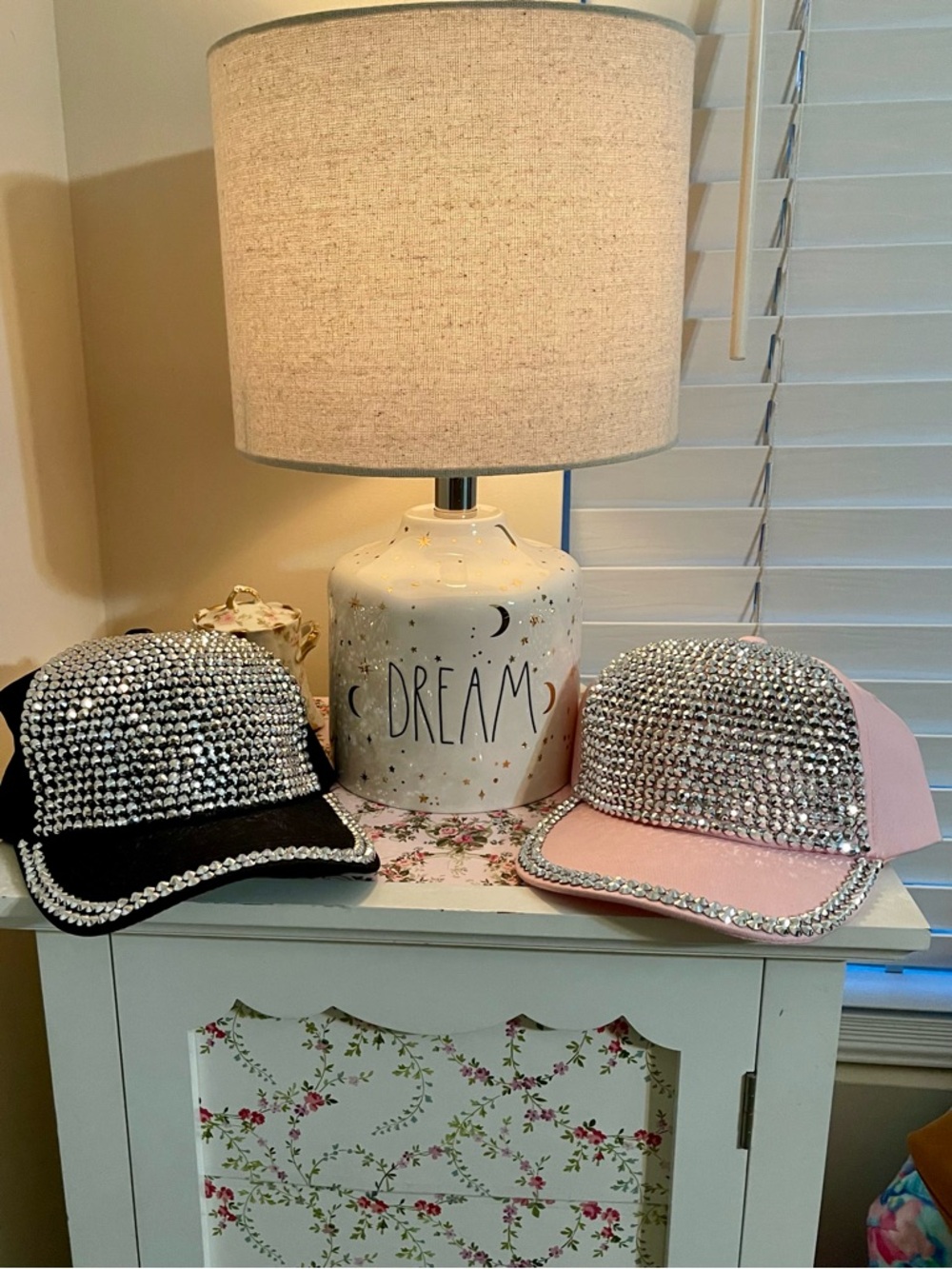 NWT MAD HATTER Rhinestone Embellished Trucker Caps Pair - Black & Pink